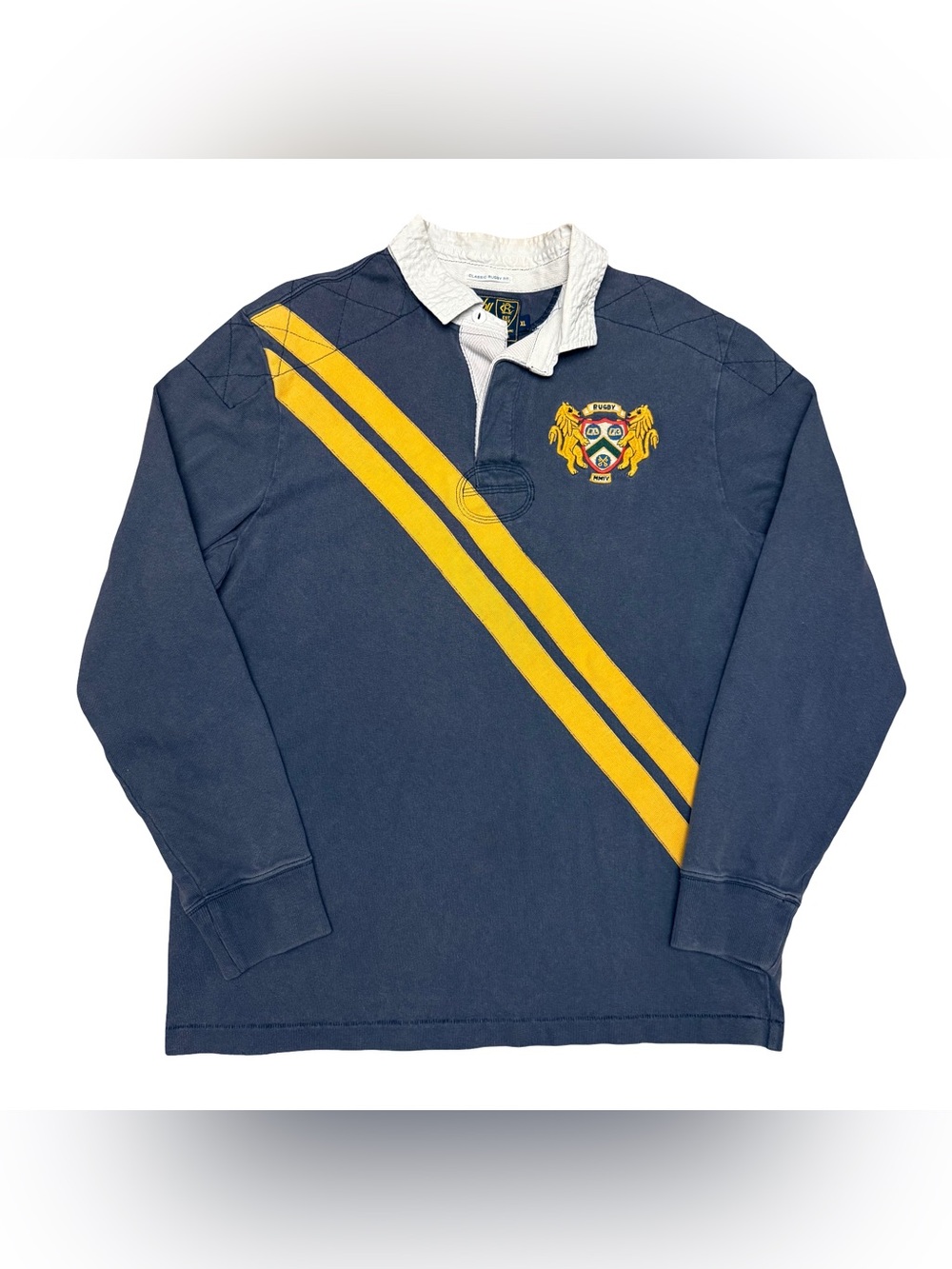 Rugby By Ralph Lauren Crest Long Sleeve Rugby Polo Shirt Blue Yellow White XL